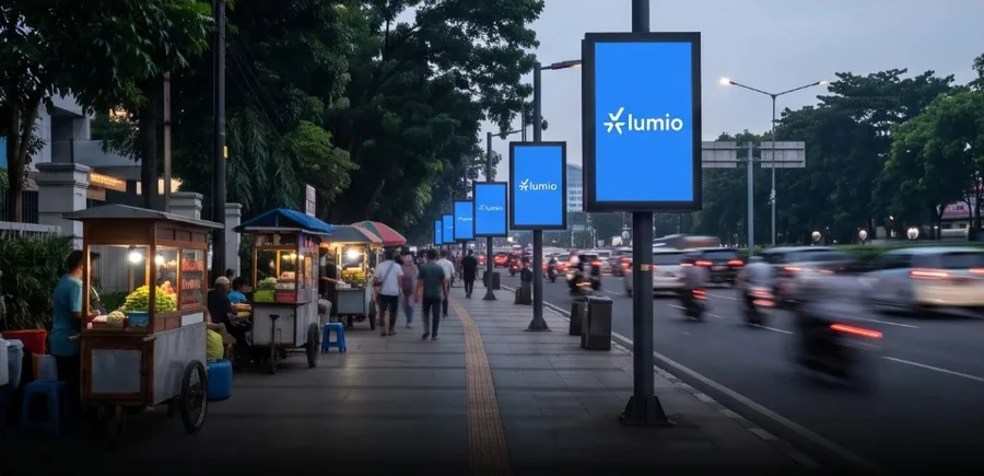 Lumio LED billboards along a city street