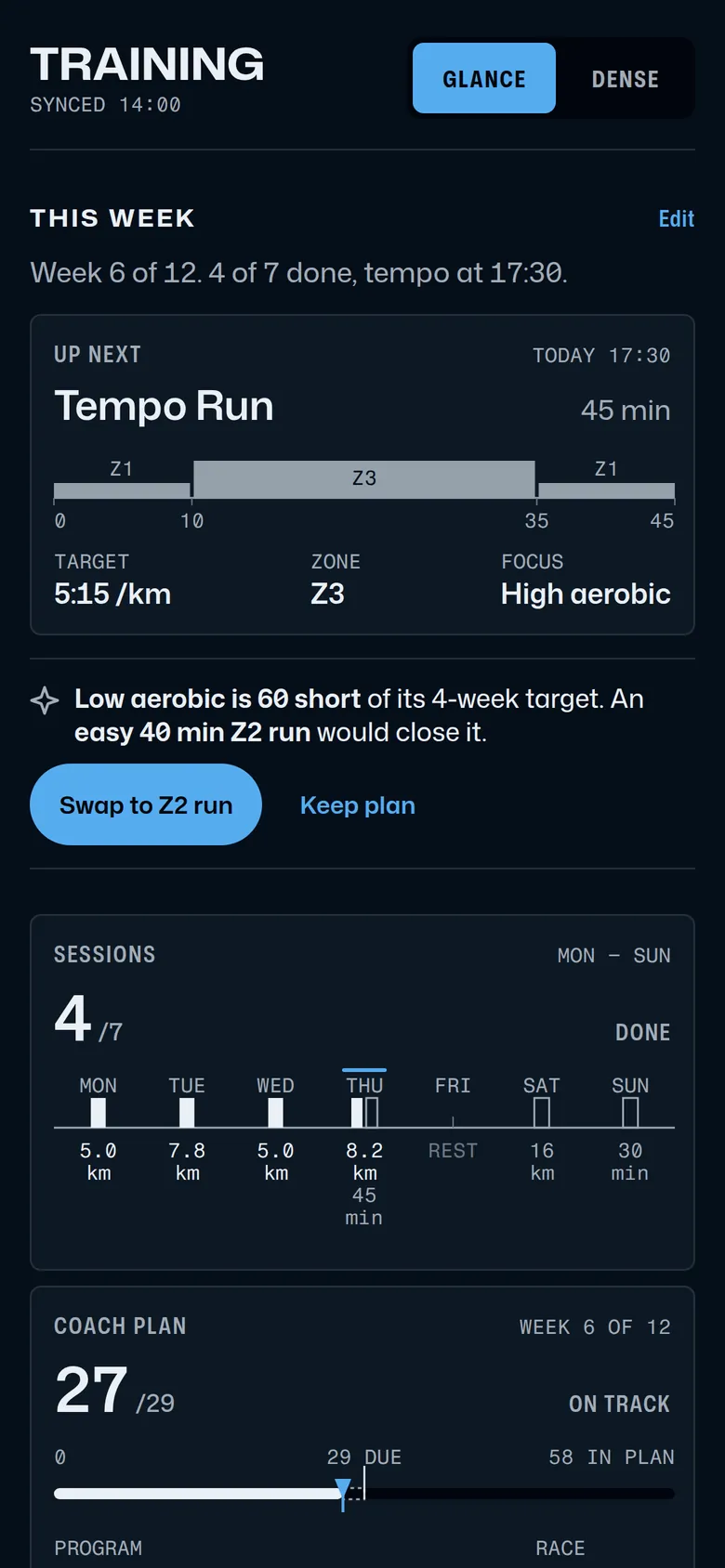 Concept screen: Training, plan first